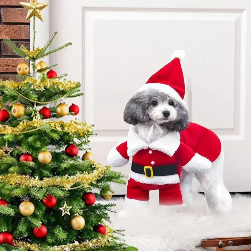 Dog Santa Costume Funny Pet Cosplay Clothes Santa Claus Standing Santa Costume for Dog Cat Christmas Party New Year Outfit