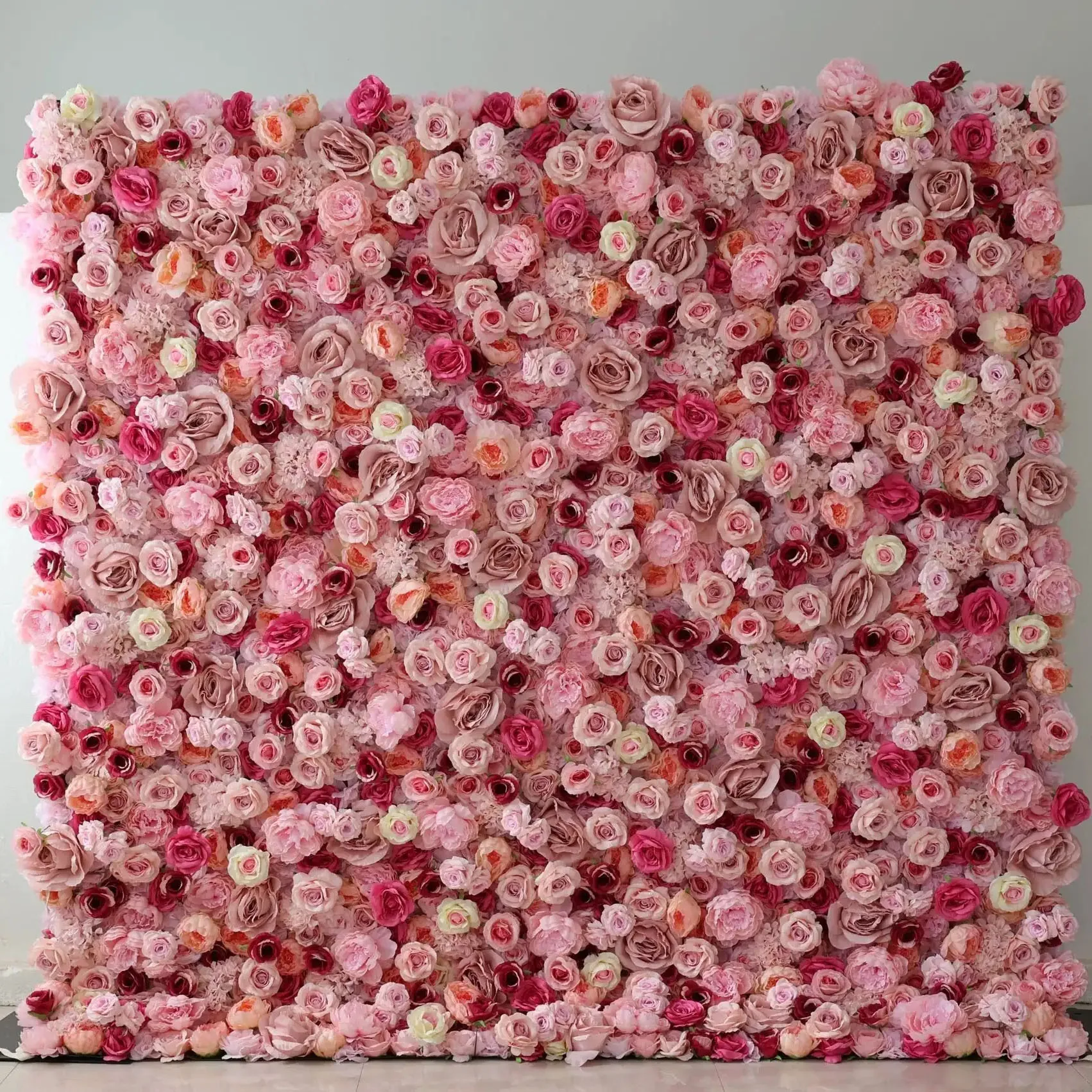 Mixed Flower Series 3D Pink Rose peony Hydrangea Fabric Faux floral Wall Roll Curtain Fabric Birthday party wedding decoration