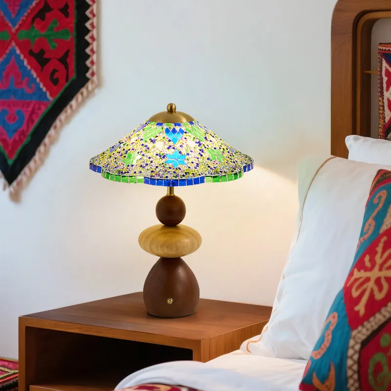 Designer Rechargeable Floor Lamps Wooden Textile Crafts LED Glass Lampshade Living Room Background Atmosphere Decoration Fixture