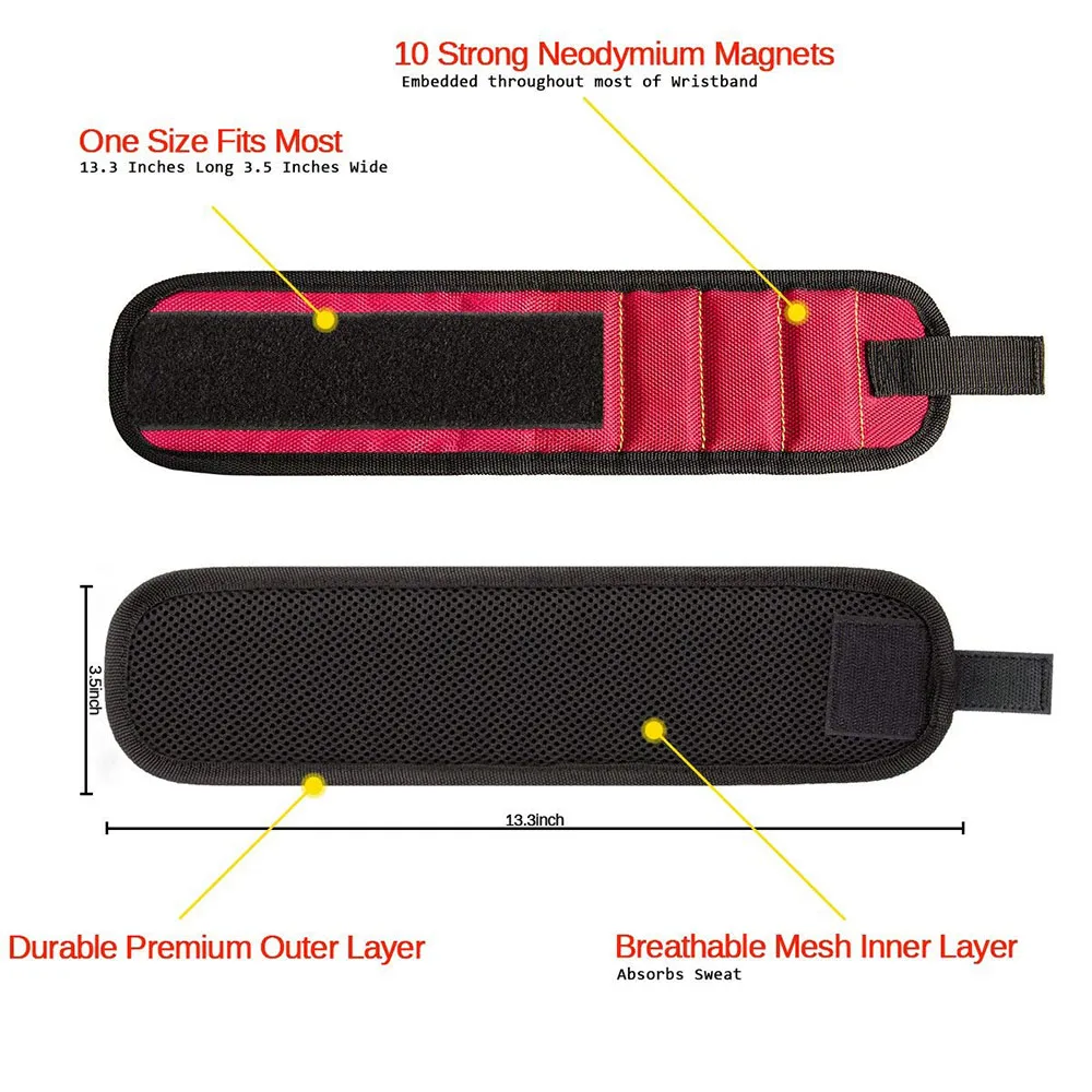 3 Rows Polyester Magnetic Wristband Portable Tool Bag Electrician Wrist Tool Belt Screws Nails Drill Bits Holder Repair Tools