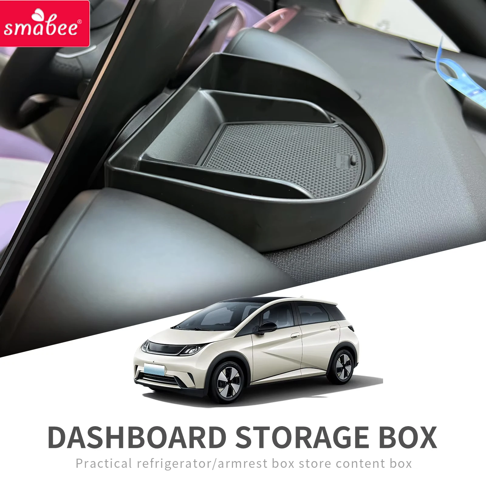 Smabee para BYD Dolphin (não compatível com Dolphin Mini/Surf) Caixa de Armazenamento para Painel, Bandeja Oculta para Console Central Atrás da Tela, Acessórios