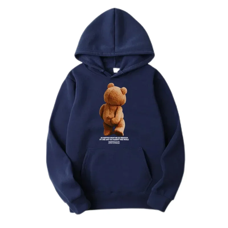 Sweatshirt with hood and print, casual wool sportswear, fashion trend brand, new 2024, teddy bear print