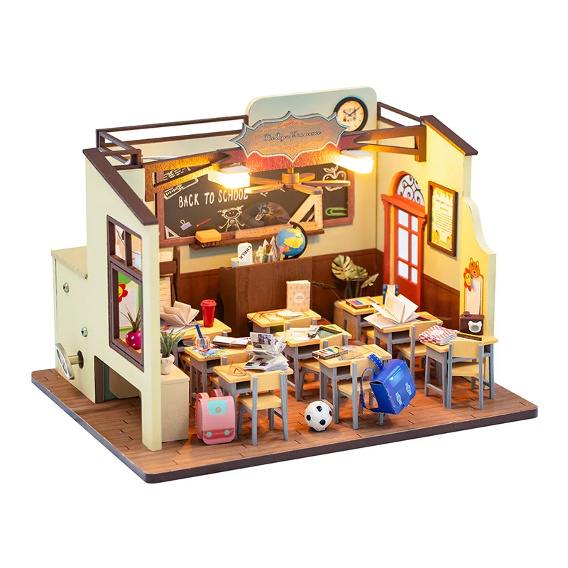 STOBOK Set De 13 Pièces Miniatures Scolaires – 6 Bureaux, 6 Chaises, 1 Tableau Noir – Maison De Poupée Dès 3 Ans