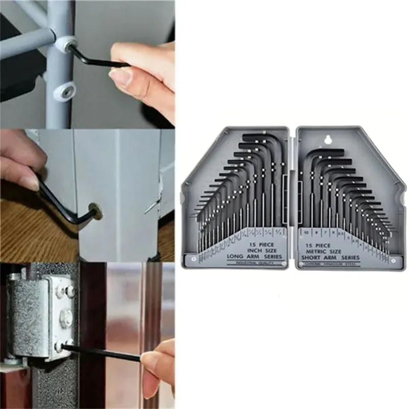 Imagem -03 - Hexagonal Wrench Tool Grupo Sae e Metric Chaves Allen L-shaped Chrome Vanadium Steel Ferramentas Manuais Mecânicas Kit Chave de Fenda 30 Pcs