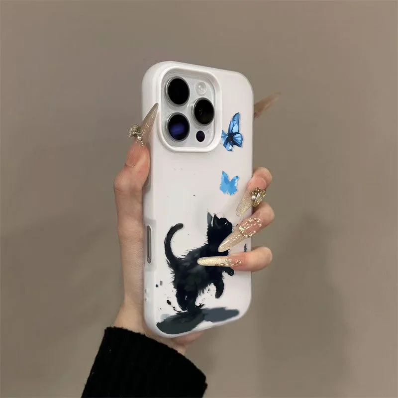 

Kitten and Butterfly Phone Case For iPhone 17 17air 16 15 Pro Max 16pro 16promax 14 11 13 12 xr xsmax Cover