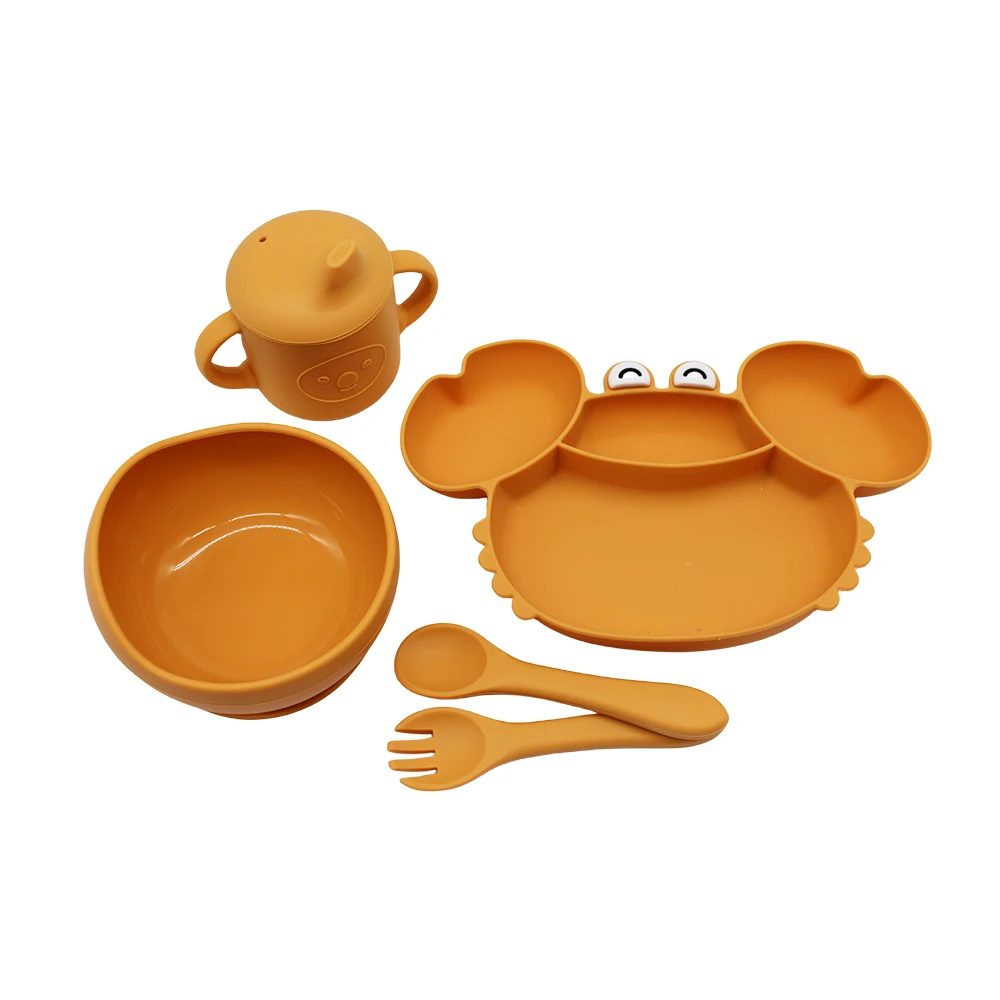 

Набор детской посуды, тарелка с отделением в виде краба из силикона, легкая в мытье, стерилизованная детская тренировочная посуда