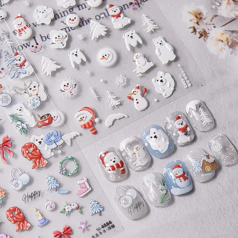 Star Flower Christmas Tree Bowknot Warm Suit Snow Boots Coffee Hot Stamping Snowflake Winter Nail Art Stickers Manicure Decals