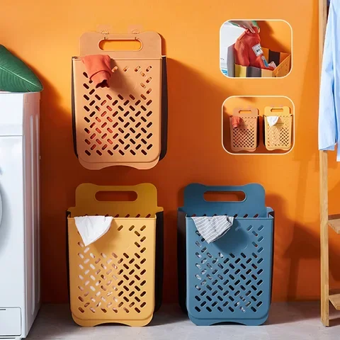 

Bathroom Folding Dirty Clothes Storage Basket Laundry Basket Household Wall Hanging Large Portable Punch-Free Put Clothes Bucket