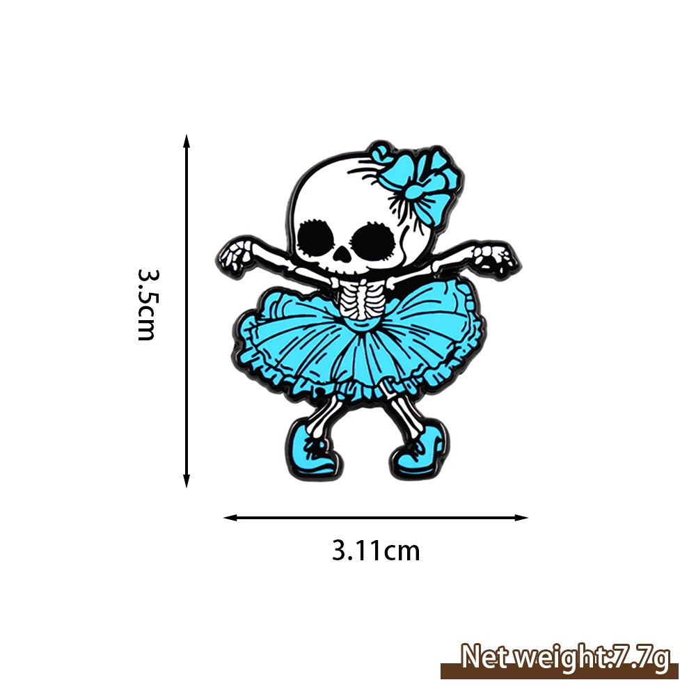 Niedliche gotische blaue Skelett-Ballerina-Emaille-Brosche, Halloween-Thema, gruselig-süße Ballett-Anstecknadel, Rucksack- und Hut-Accessoire, Kunstgeschenk für Freunde – Detail 3