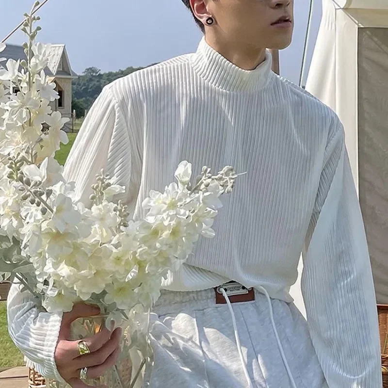 

Мужские футболки с полувысоким воротником, весенне-осенний свитшот, роскошная корейская футболка 90-х годов, винтажная Xl Harajuku, модный мужской пуловер в стиле эмо