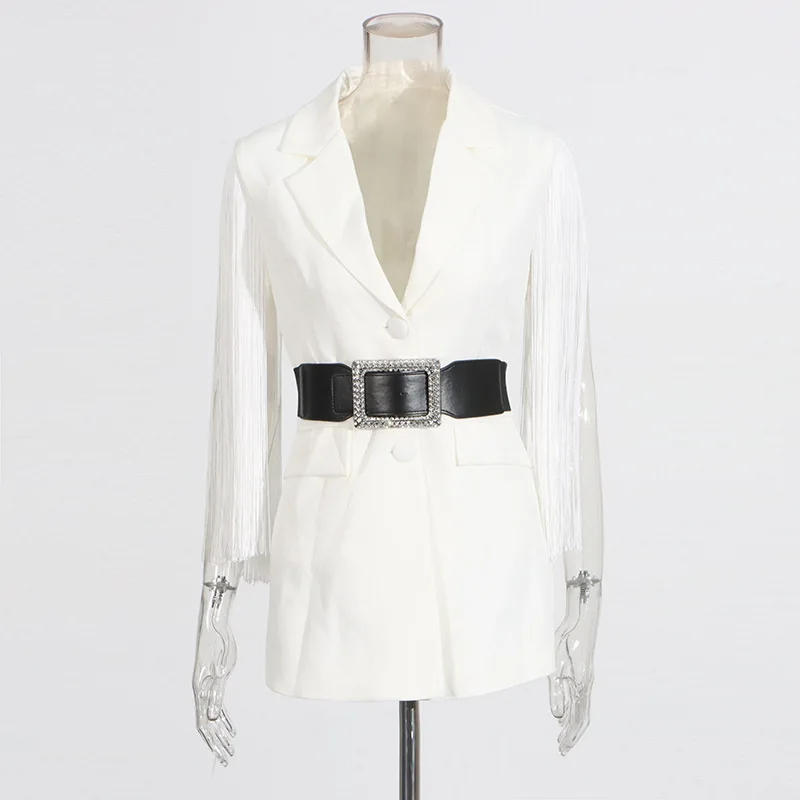 Superaen solto sem mangas blazer 2025 nova emenda borla design blazer feminino verão cinto jaqueta casaco