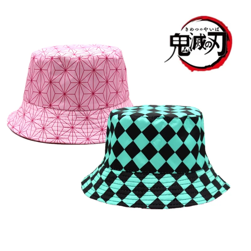 Anime Demon Slayer Fisherman Cap Cosplay Kamado Tanjirou Nezuko No Yaiba Printing Bucket Hat Sunhat Costume Outdoor