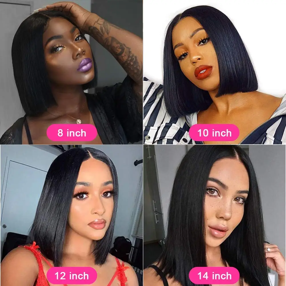 Wig tanpa lem 4x4 pemakaian Go 100% Bob Wig rambut manusia Bob pendek lurus Brasil Wig 4x4 HD penutupan renda transparan