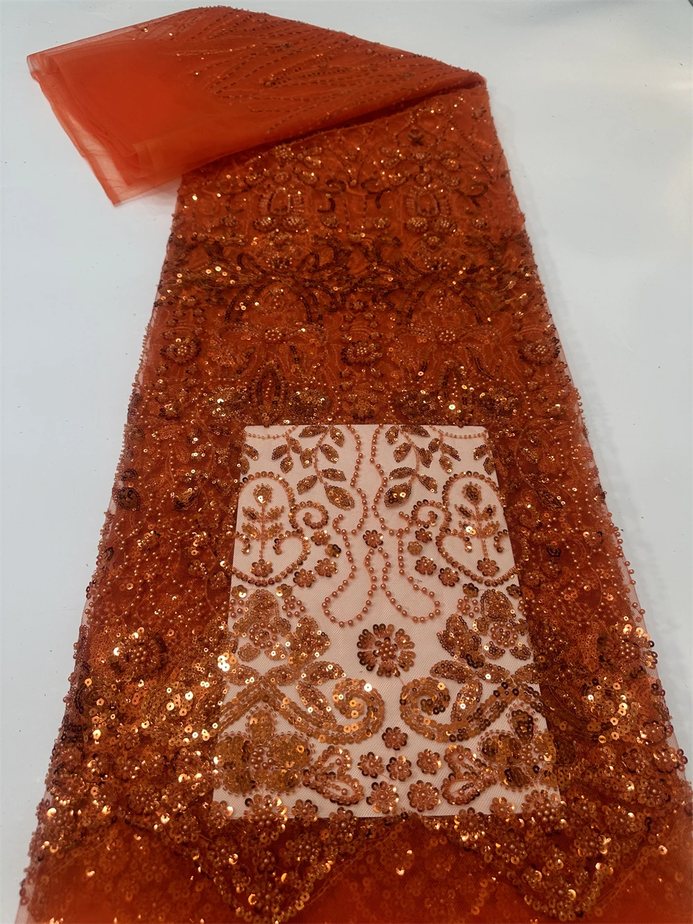 

Luxury Sequins Lace Fabric High Quality French African Net Beaded Lace Fabric Nigerian Embroidery Fabric For Wedding Party Sew