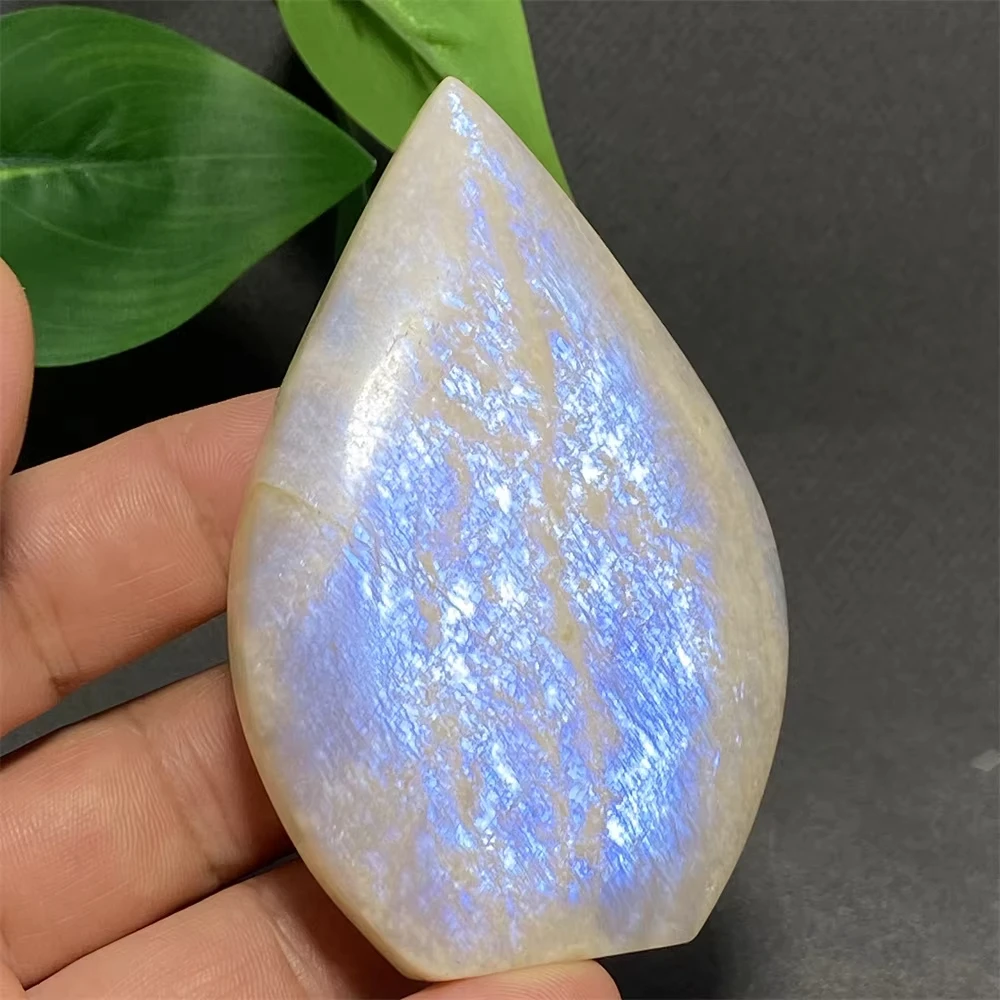 الطبيعية الأزرق Moonstone قطرة النخيل كريستال زخرفة اليد مصقول شكل حر الشعلة ديكور المنزل هدية عيد كريستال فريد من نوعه #6