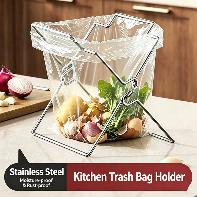 Multifunctional Floor Standing Desktop Garbage Rack Kitchen Foldable Storage Rack Plastic Bag Classification Cloth Rack Bracket