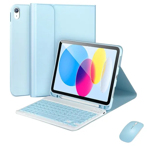 Imagen 1 del producto Funda para iPad de 10. a generación con teclado, funda tipo libro desmontable inalámbrica, portalápices para ratón para iPad de 10. a generación, 10,9 pulgadas, 2022