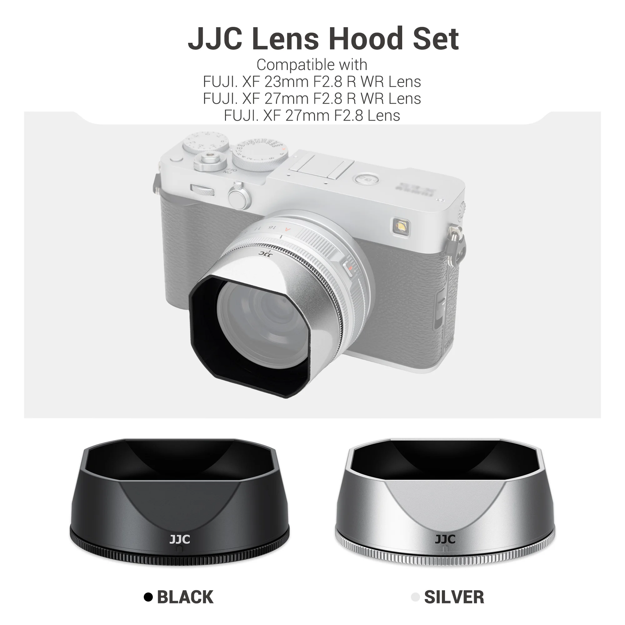 JJC Camera Square Lens Hood Shade with Adapter Ring for Fujifilm X-E5 XF 23mm F2.8 R WR,XF 27mm F2.8 R WR,XF 27mm F2.8 Lens Hood