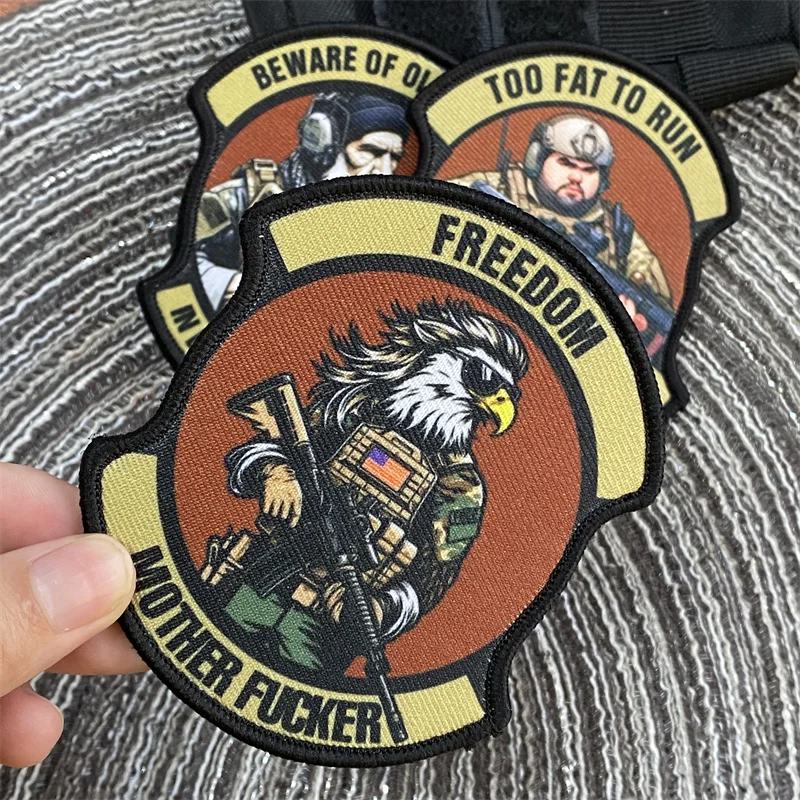 Army Soldier Tactical Insignia Carabiner Ring Old Man Fat Eagle Printed Patch Backpack Clothing Decorative Accessories Stickers