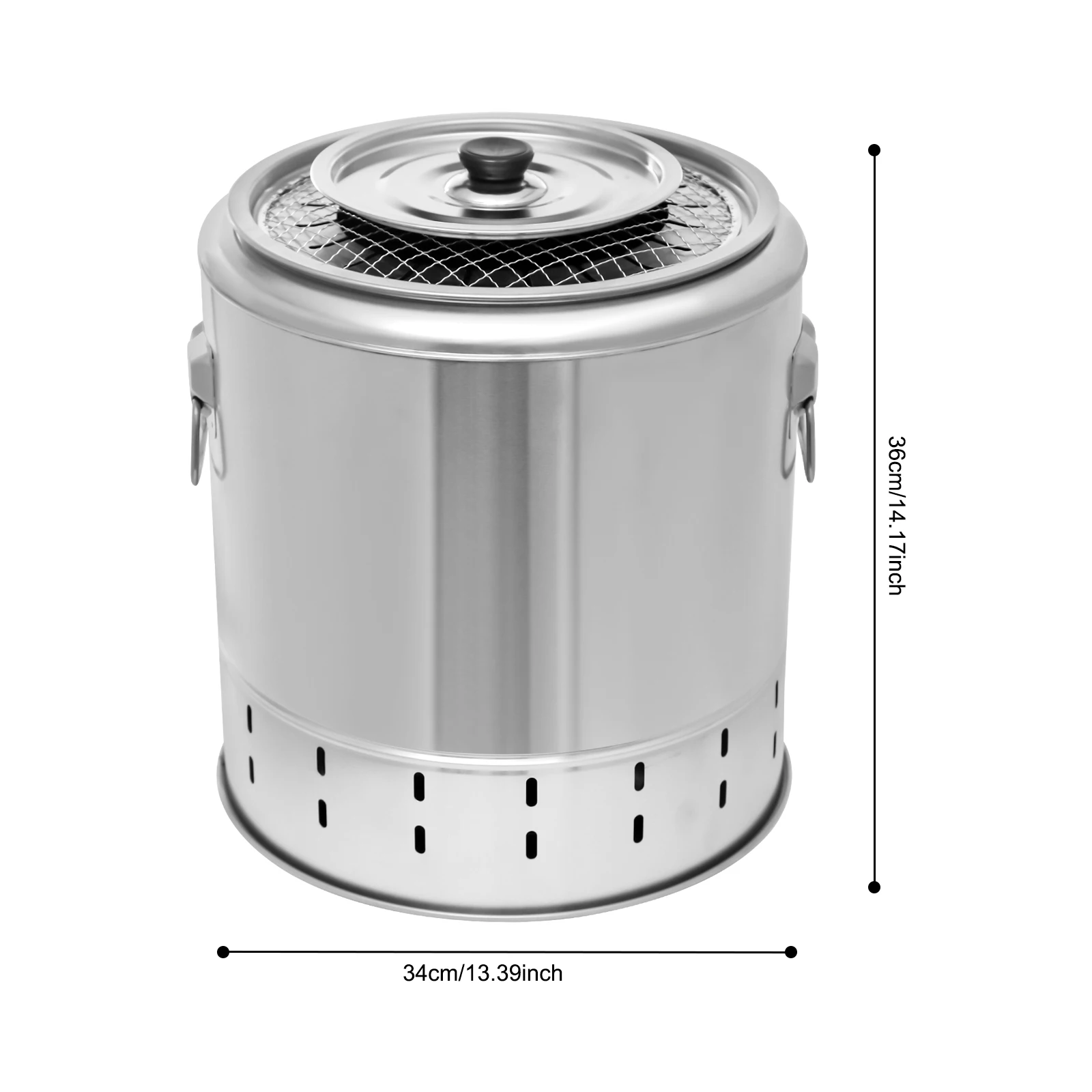 Smokeless Silver Barbecue Bucket(2-In-1 Rack+Grill) - Oil Drip Pan&Ash Tray, Heat-Insulating Flame Retardant Cotton
