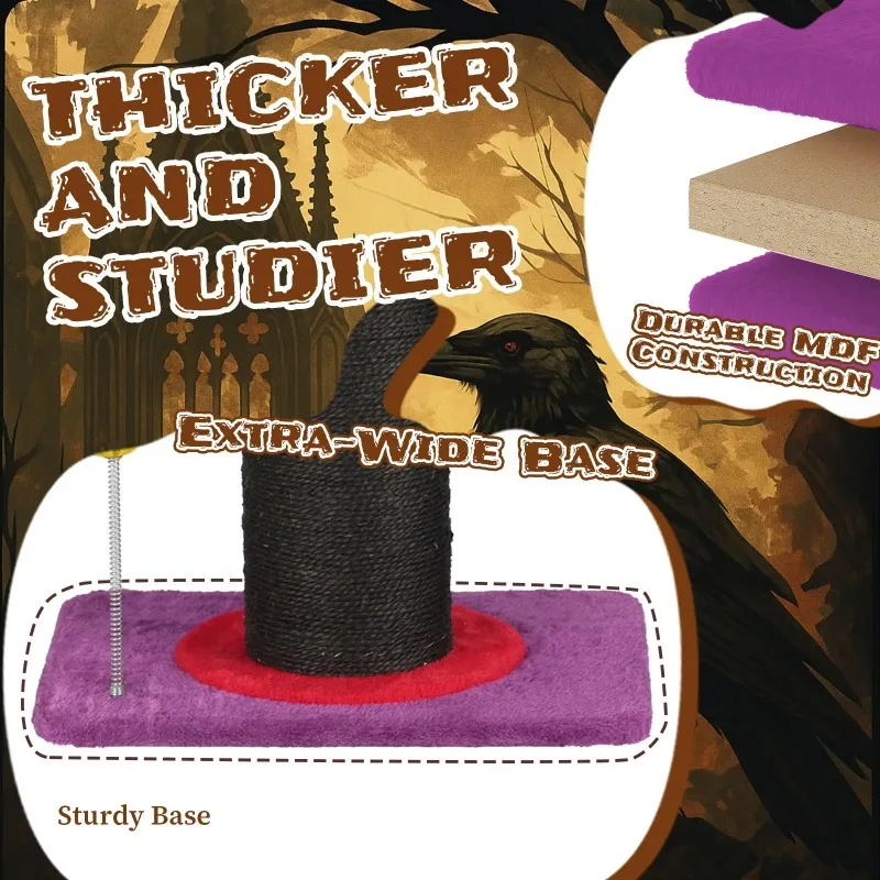 40*30*60cm Halloween Cat Scratching Post with Wizard Hat Design, Sisal Rope Scratcher with Spring Ball Toy, Sturdy Base for Indoor Cats - view 3