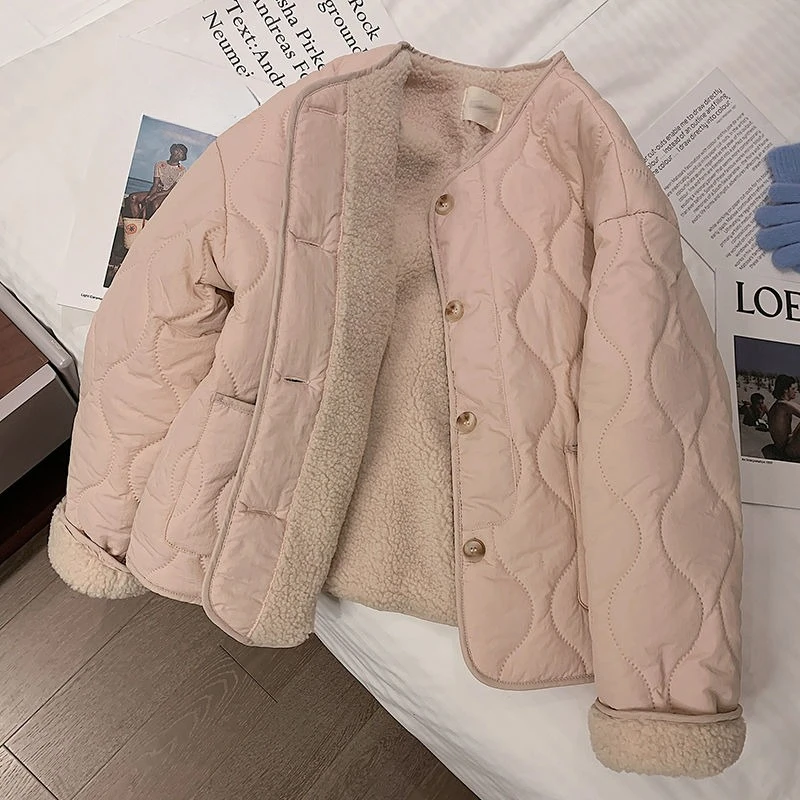 Autumn Winter Down Cotton Jacket Women Imitation Lamb Female Loose Cotton Padded Coat Thick Casual Puffer Jacket Women Clothing