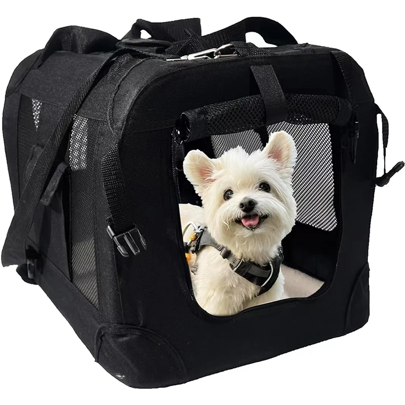 

Foldable Portable Soft Dog Travel Crate Kennel With Straps Pet Carrier With Mesh Windows For Cat Rabbit Puppy Washable Fabric