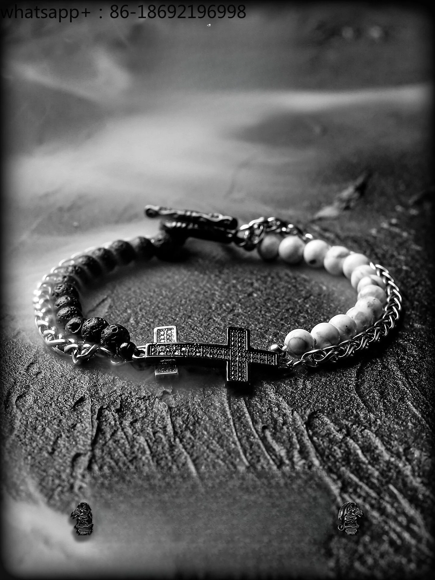 【Backlight】Vintage Volcanic Stone Multi-layer Bracelet Men's High-end Cross Bracelet