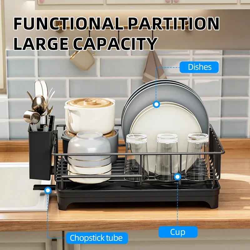 Stainless steel cutlery holder for kitchen sink, countertop utensil organizer with drain holes and detachable divider, anti-rust