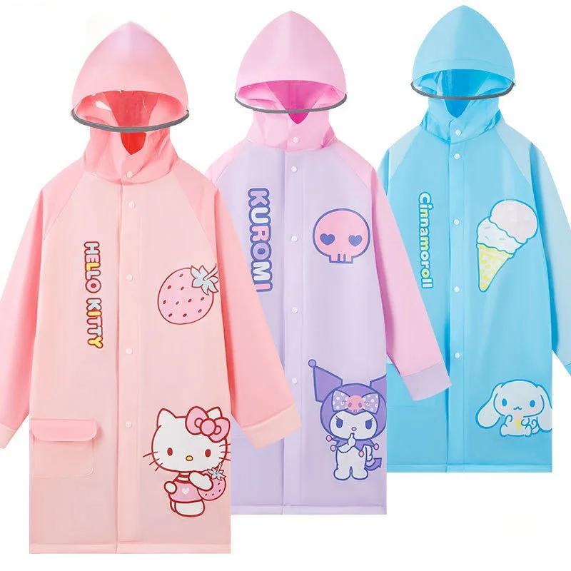 MINSO Senrio Kuromi Waterproof Raincoat Child Cute Cartoon My Melody Thickened Large Brim Rain Poncho Kawaii Cinnamoroll Ponchos