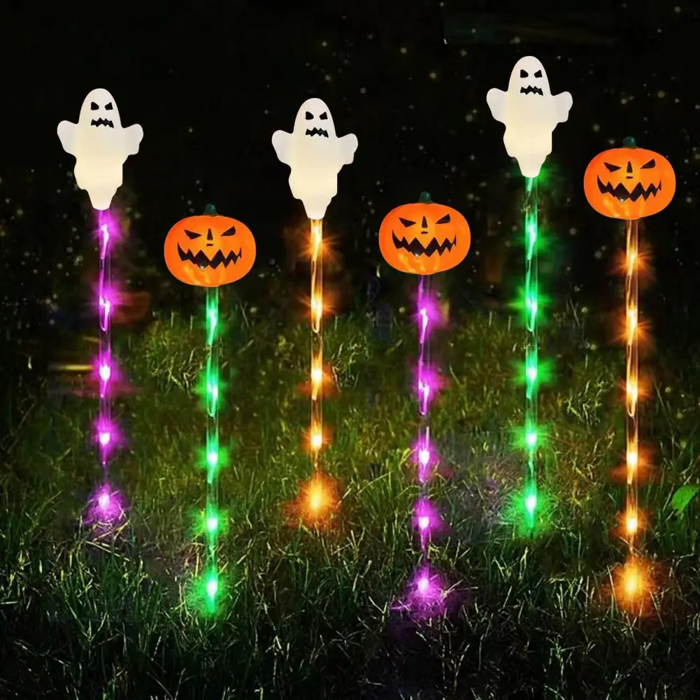 6 Pcs Halloween Solar Lights Stake Creepy Color Changing Lamps with 8 Modes Waterproof LED Decoration Lights for Pathway Courtya