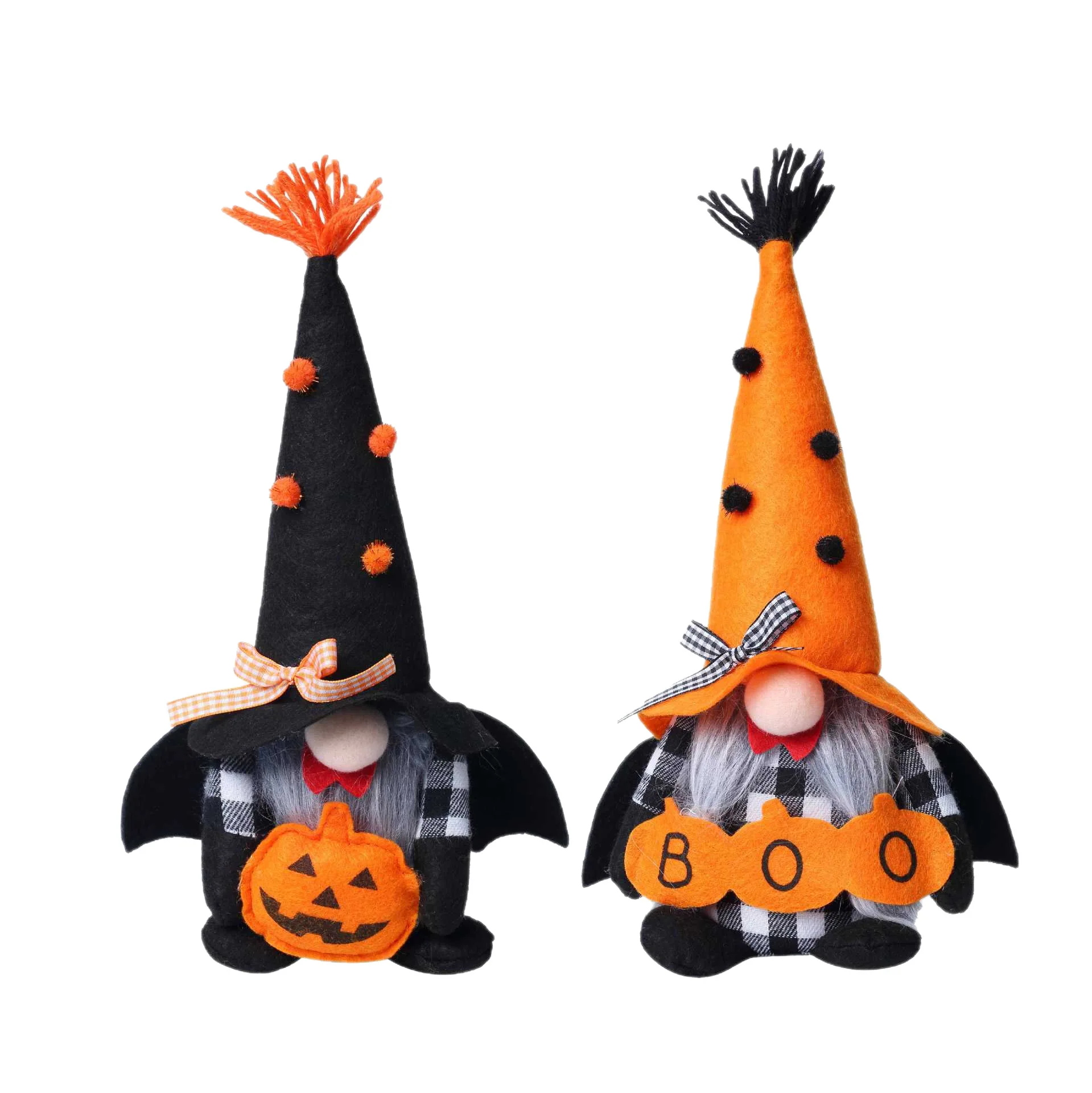 2 Stück Halloween Gesichtsloser Gnom-Elf Plüschtier mit Kürbis & Fledermausflügeln Tischdekoration Feiertagsgeschenk