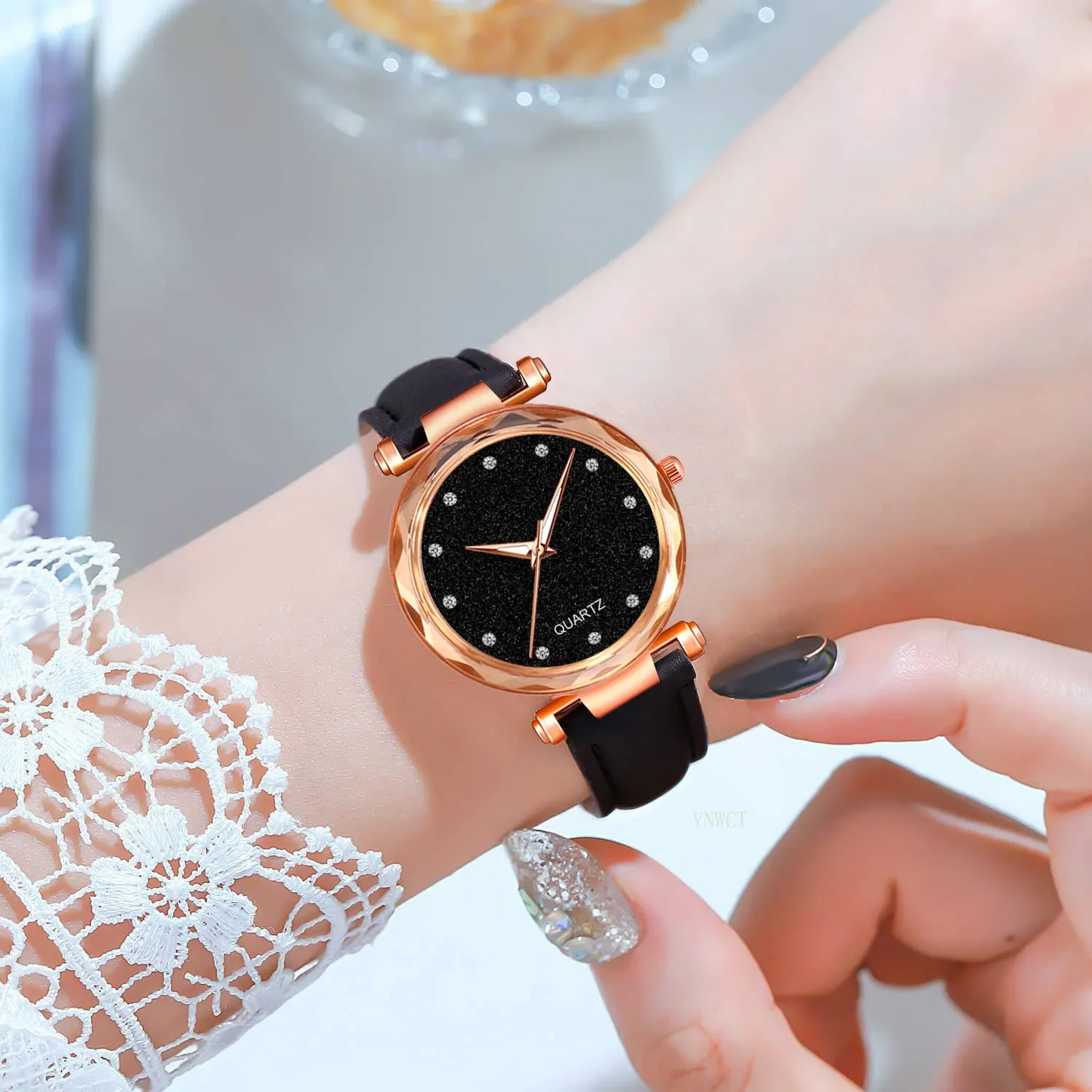 Reloj de moda para Mujer, Reloj de cuarzo con diamantes de cielo estrellado, sencillo, informal, para Universidad, pequeño y fresco