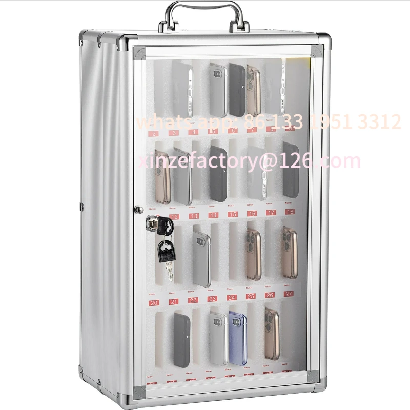 

Customizable 36 Slots Cell Phone Cabinet Silver Aluminum Alloy Pocket Chart Wall Mounted Storage Locker Box