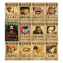 One Piece Luffy Roronoa Zoro Kaidou Shanks Ace Bounty Wanted Poster Retro Kraft Paper Dormitory Bedroom Decorative Wall Sticker