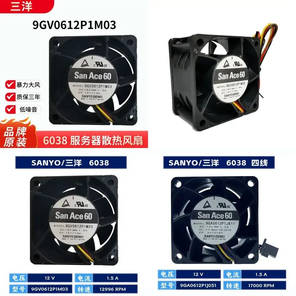 

12V 1.5A 4 Wire PWM Temperature Control Server Fan for Sanyo 9GA0612P1M03 6038 CPU Cooler Heat Sink Fan for Data Center Rack