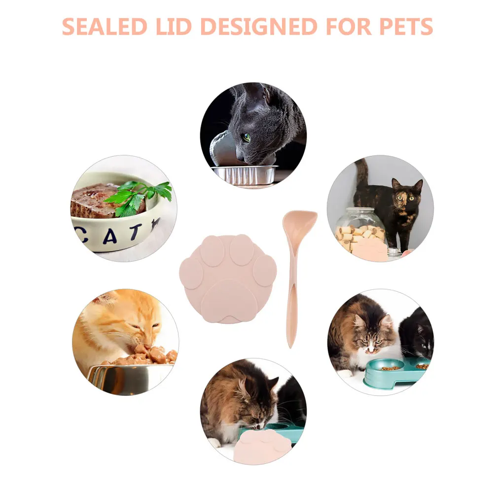 

Silicone Can Covers Sealed Lid Pet Food Spoon 3 Ring Open Pink Tin Lids for Cats Dogs Round Cans Storage Container