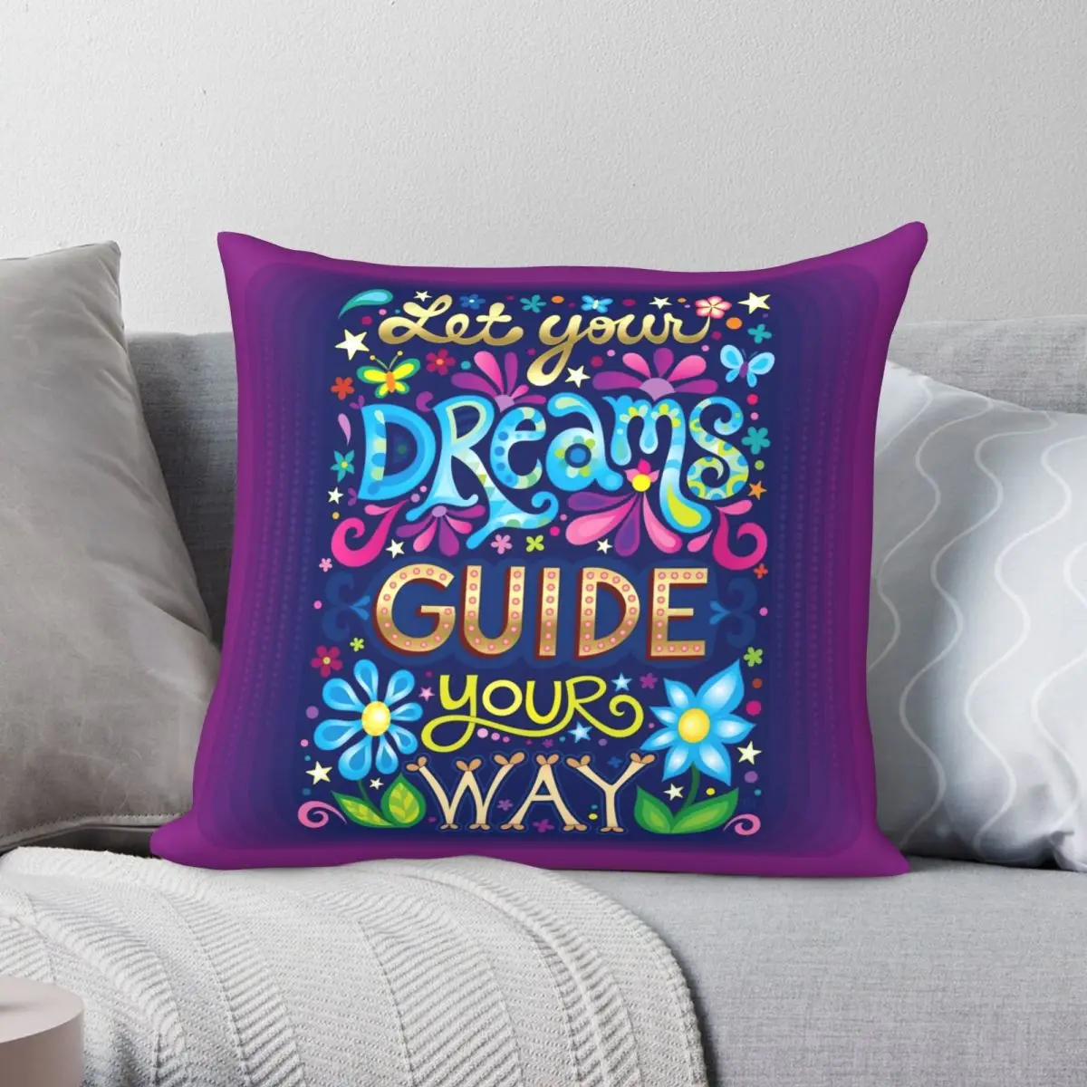 

Let Your Dreams Guide Your Way Square Pillowcase Polyester Linen Velvet Pattern Zip Decor Pillow Case Sofa Cushion Cover 18"