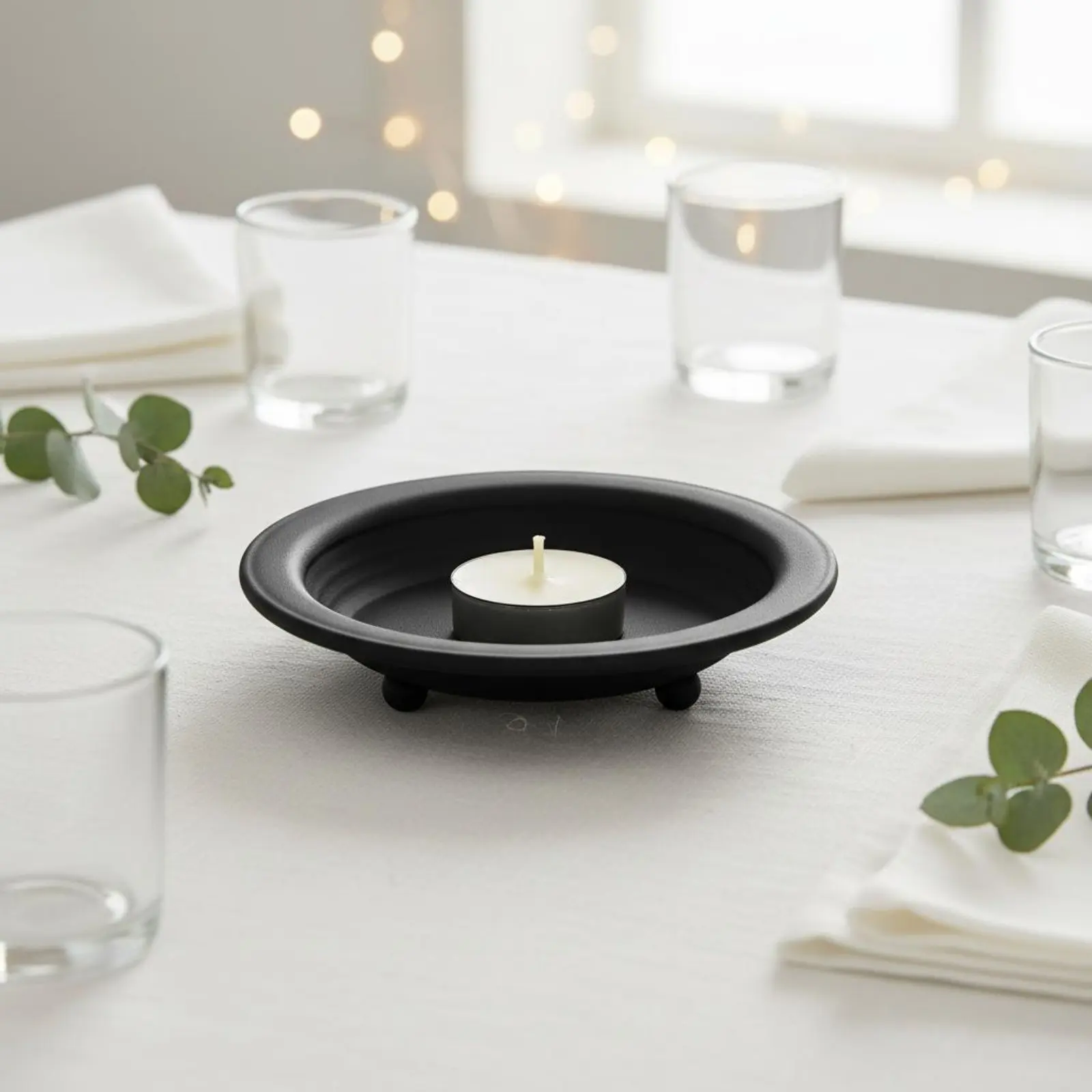 Black Candle Holder Decorative Centerpiece Round Candle Tray Candlestick Easy to Clean Rust-Resistant for Wedding view 2
