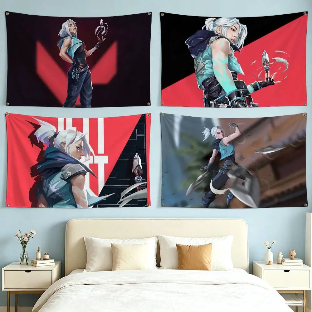 V-Valorants Jett Game  Flags for Bedrooms Home Decor Items Outdoor Decors Garage Decoration Flaga