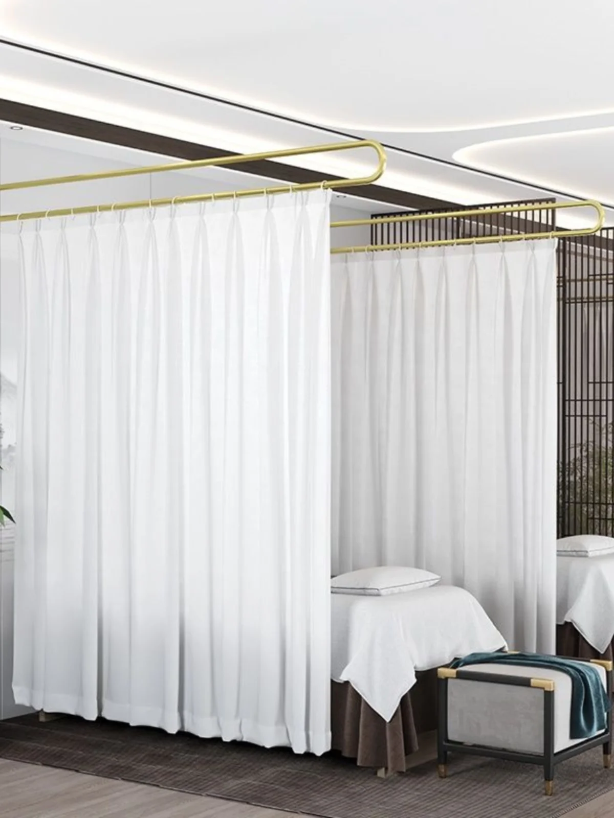 

Современные железные художественные U-образные перегородки для салона красоты, центр здравоохранения, полупрозрачная опорная рамка для карнизов из полиэстера