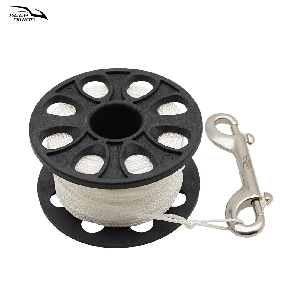 1 قطعة 30 متر/50 متر الغوص عززت النايلون بكرة إصبع بكرة مع الفولاذ المقاوم للصدأ مزدوجة نهاية هوك SMB غواص أدناه المعدات