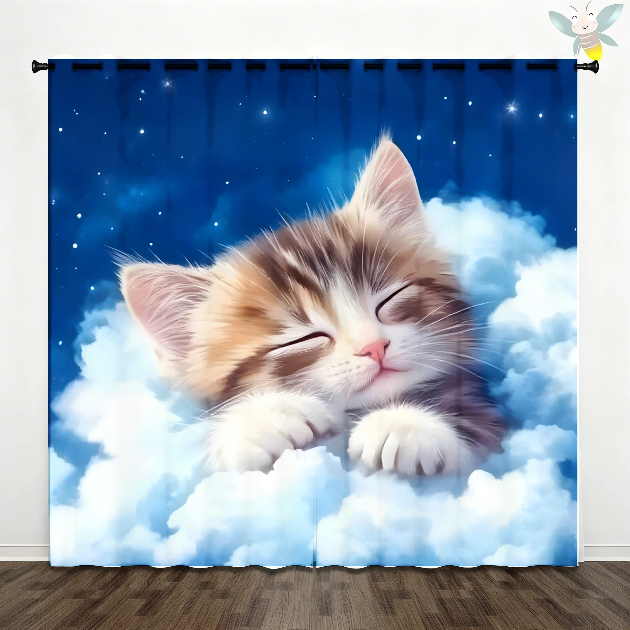 Cute Cat Blackout Curtains Thermal Insulated Curtains for Bedroom Living Room Balcony 2PCS Total Privacy Decoration