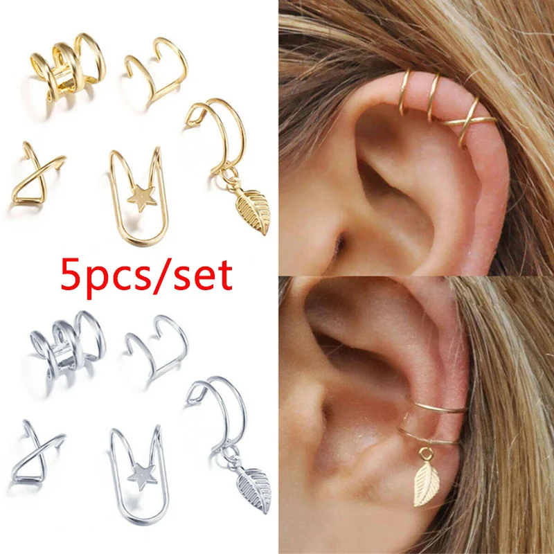 New Gold Color Metal Ear Cuff Non-Piercing Ear Clips Fake Cartilage Earrings Clip Earrings For Women Men Wholesale Ear Jewelry