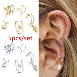 Réinitialisation de manchette d'oreille en métal non perçant pour hommes et femmes, clip de boucles d'oreilles en cartilage, faux bijoux d'oreille, document doré, vente en gros, nouveau