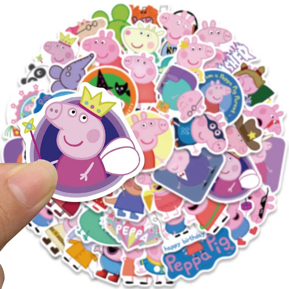 50pcs Cute Cartoon peppa pig Stickers toy Waterproof Skateboard Luggage Guitar Laptop Funny Graffiti Sticker Kid Classic Toy