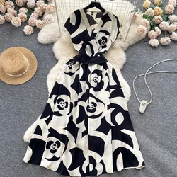 2026 Summer Bohemian Wommen Print Midi Dress Vintage V-Neck Sleeveless High Waist A-Line Plain Vestido Female New Casual Robe