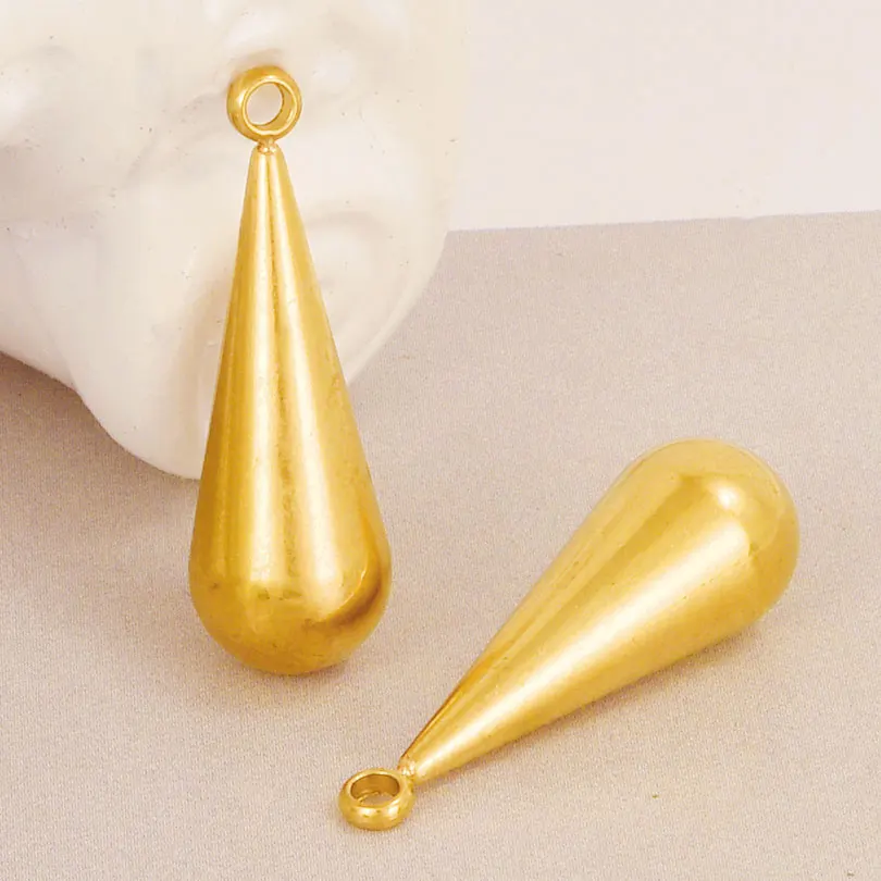 5pcs/Lot Water Droplet Three-Dimensional Metal Charm Real Gold Plated Stainless Steel Pendants For Jewelry Making Supplies Bulk view 3