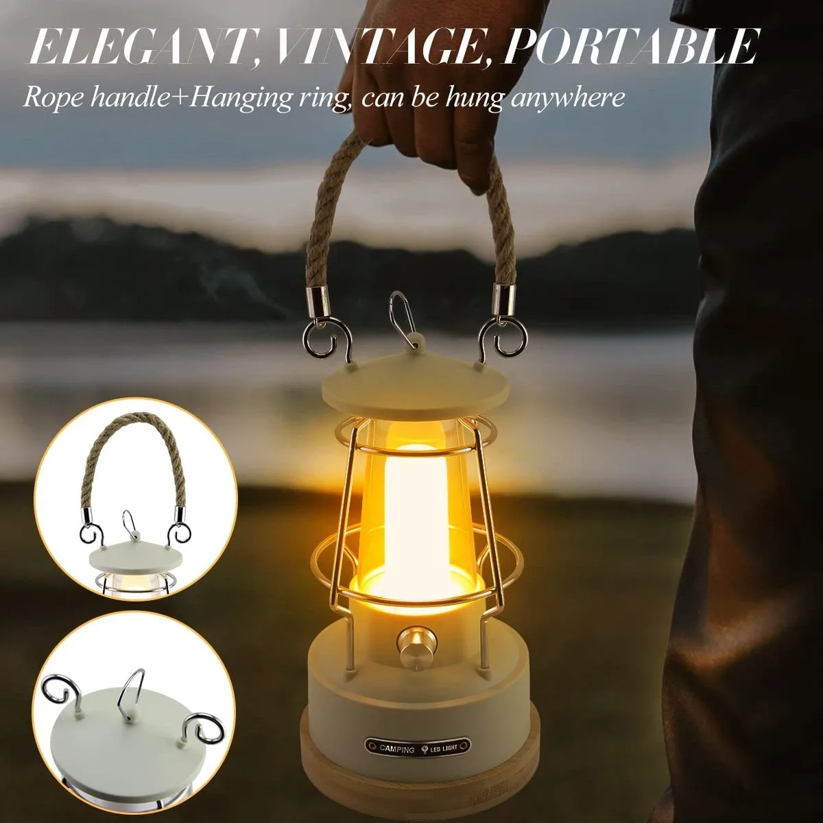 VN Retro Handle Camping Lantern Rechargeable Dimmable LED Vintage Lanterns Battery Powered Waterproof LED Retro Camping Lights