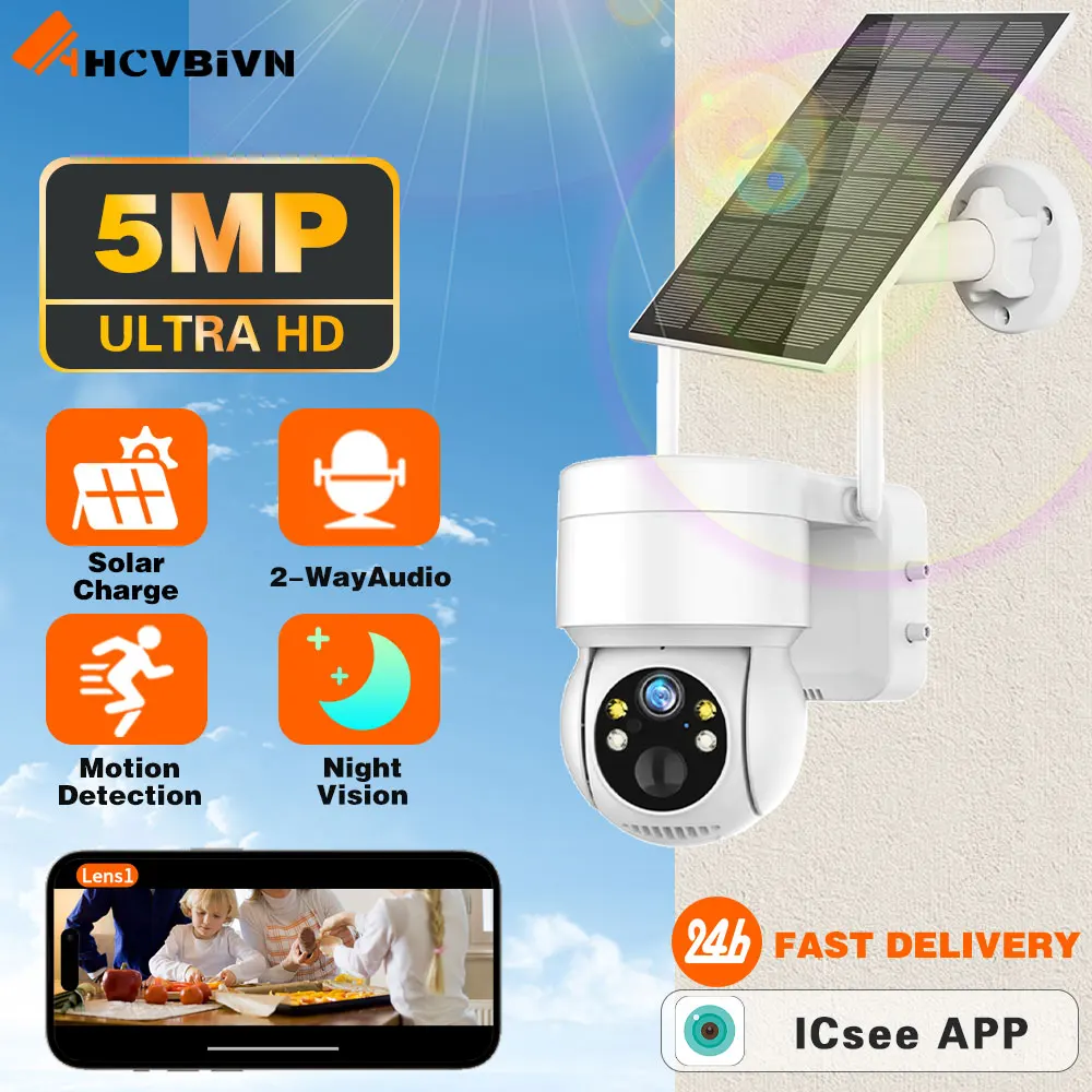 

Solar Panel Wifi Camera HD 5MP Outdoor PTZ With Rechargeable Battery PIR Motion Detection Audio 100% Wireless Security IP Camera